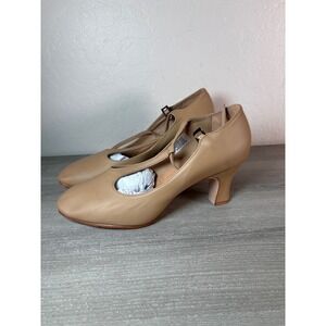 Bloch S0385L Chord T-Bar Strap Tan Leather Dance Character Shoes Womens 10